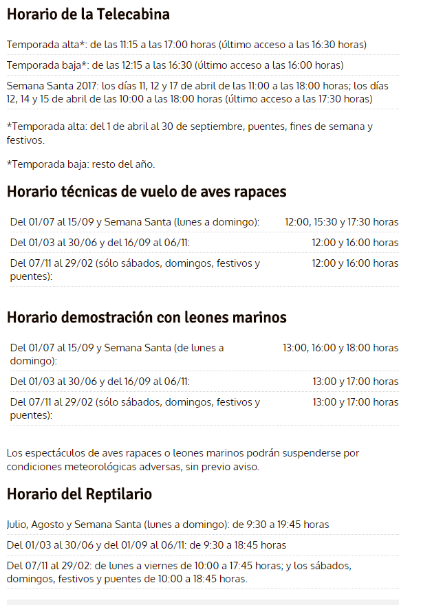 Horarios Cabarceno